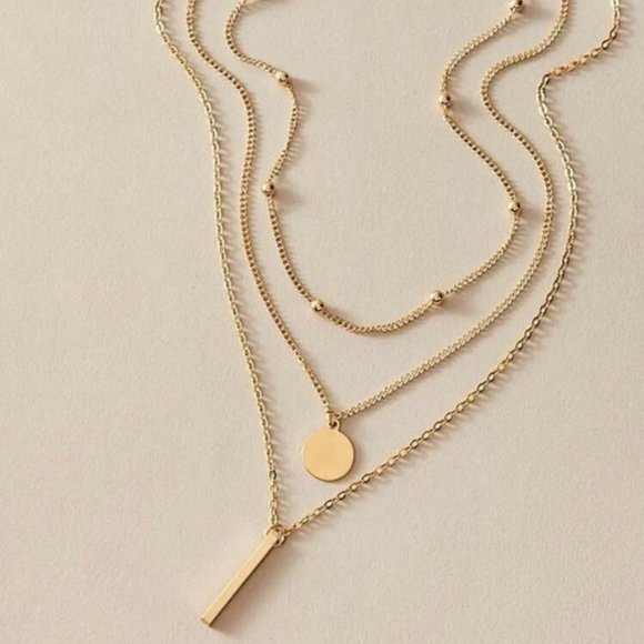 *New 3 pcs Bar & Disc Charm Necklace - Picture 2 of 5